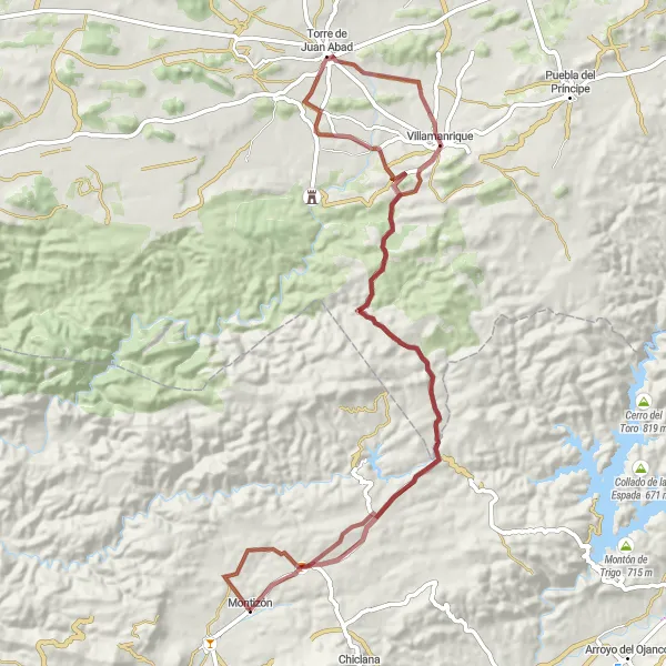 Map miniature of "The Hidden Gems Gravel Route" cycling inspiration in Andalucía, Spain. Generated by Tarmacs.app cycling route planner