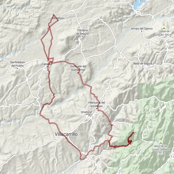 Karten-Miniaturansicht der Radinspiration "Gravel Abenteuer um Villacarrillo" in Andalucía, Spain. Erstellt vom Tarmacs.app-Routenplaner für Radtouren