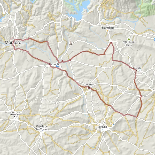 Miniatura della mappa di ispirazione al ciclismo "Alla scoperta del Castello di Lopera in bicicletta" nella regione di Andalucía, Spain. Generata da Tarmacs.app, pianificatore di rotte ciclistiche