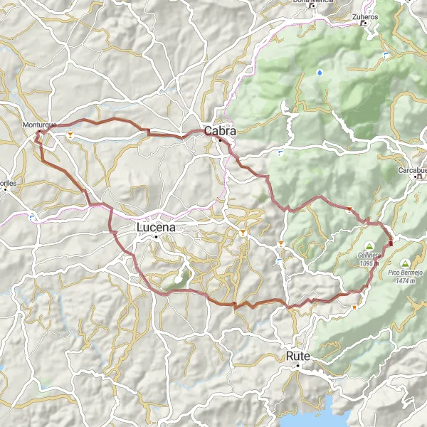 Miniatua del mapa de inspiración ciclista "Ruta de la Costa del Castillo de Cabra" en Andalucía, Spain. Generado por Tarmacs.app planificador de rutas ciclistas