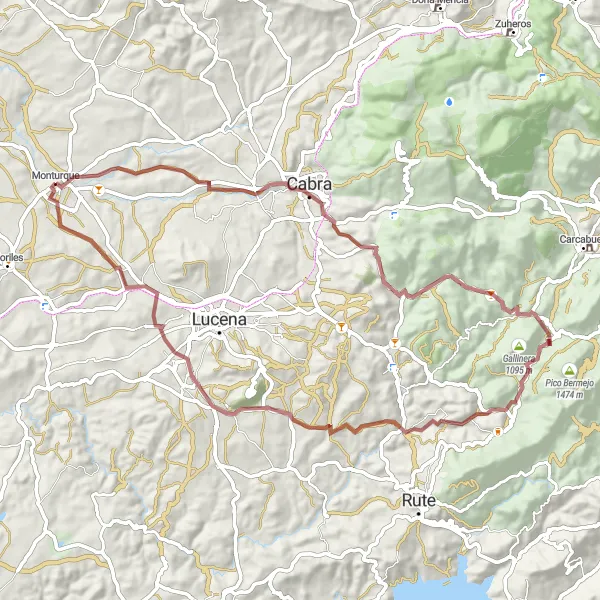 Miniatuurkaart van de fietsinspiratie "Verken de magie van Castillo de los Condes de Cabra" in Andalucía, Spain. Gemaakt door de Tarmacs.app fietsrouteplanner