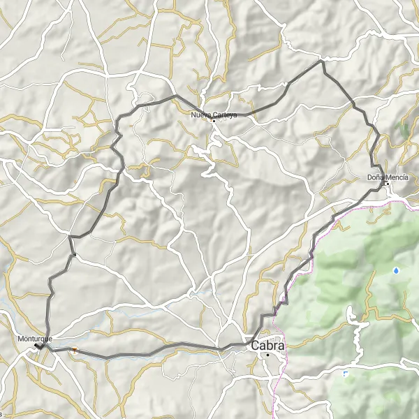 Miniatuurkaart van de fietsinspiratie "Route van Monturque naar Nueva Carteya en terug" in Andalucía, Spain. Gemaakt door de Tarmacs.app fietsrouteplanner