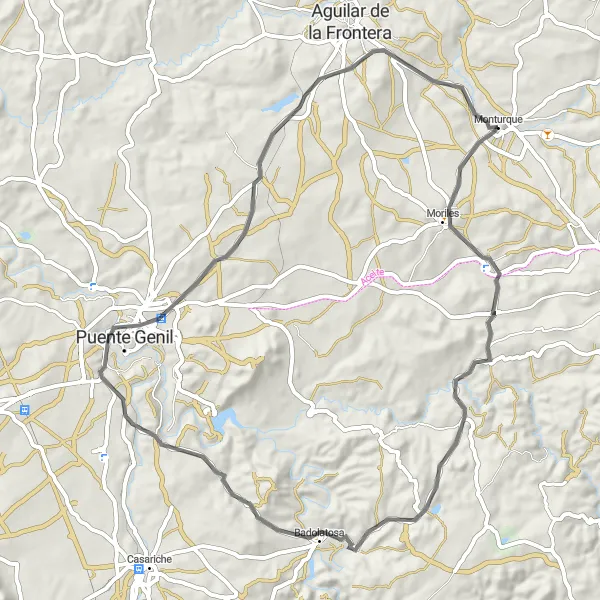 Miniaturní mapa "Trasa kolem Monturque" inspirace pro cyklisty v oblasti Andalucía, Spain. Vytvořeno pomocí plánovače tras Tarmacs.app