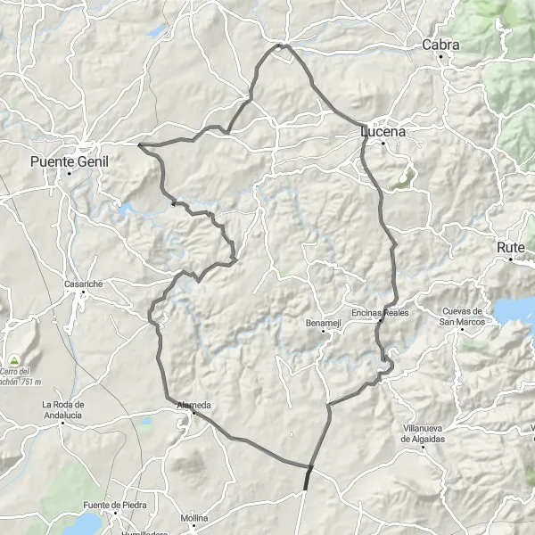 Karten-Miniaturansicht der Radinspiration "Road-Tour durch die charmanten Dörfer" in Andalucía, Spain. Erstellt vom Tarmacs.app-Routenplaner für Radtouren