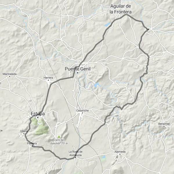 Karten-Miniaturansicht der Radinspiration "Road-Tour zu historischen Sehenswürdigkeiten" in Andalucía, Spain. Erstellt vom Tarmacs.app-Routenplaner für Radtouren