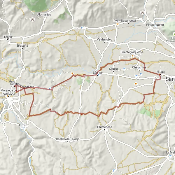 Miniatuurkaart van de fietsinspiratie "56 km lange grindwegfietsroute van Moraleda de Zafayona" in Andalucía, Spain. Gemaakt door de Tarmacs.app fietsrouteplanner