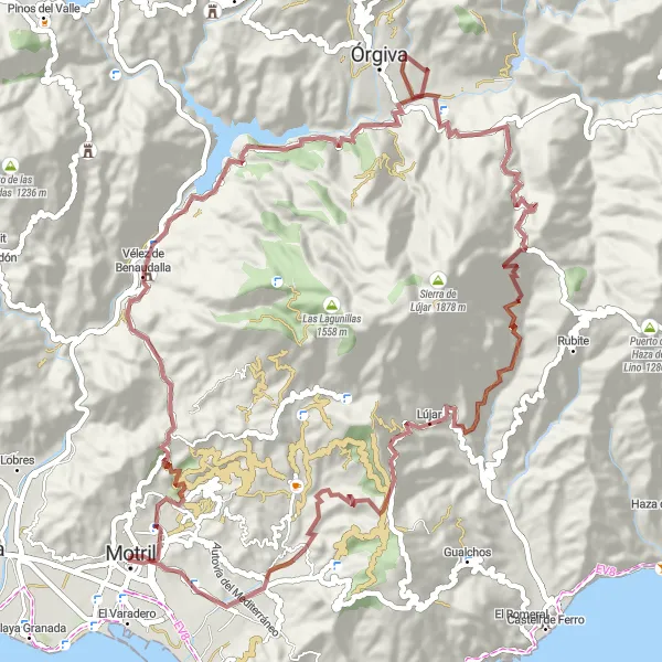 Miniature de la carte de l'inspiration cycliste "Parcours Épique à Travers les Montagnes" dans la Andalucía, Spain. Générée par le planificateur d'itinéraire cycliste Tarmacs.app