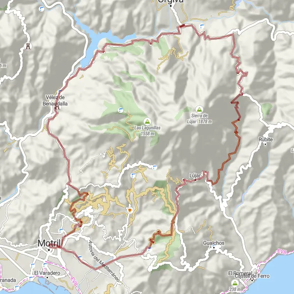 Miniatura mapy "Trasa wzdłuż Las Provincias i Pago y Benisalte" - trasy rowerowej w Andalucía, Spain. Wygenerowane przez planer tras rowerowych Tarmacs.app