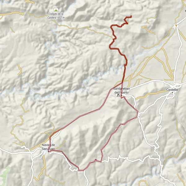 Miniatura mapy "Pełen Przygód Szlak Gravelowy z Navas de San Juan do Mirador de los Calerines" - trasy rowerowej w Andalucía, Spain. Wygenerowane przez planer tras rowerowych Tarmacs.app