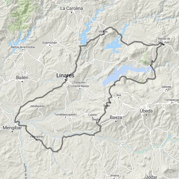 Karten-Miniaturansicht der Radinspiration "Historische Schätze entlang der Straße" in Andalucía, Spain. Erstellt vom Tarmacs.app-Routenplaner für Radtouren