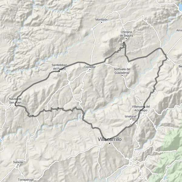 Karten-Miniaturansicht der Radinspiration "Radrundkurs durch andalusische Dörfer" in Andalucía, Spain. Erstellt vom Tarmacs.app-Routenplaner für Radtouren