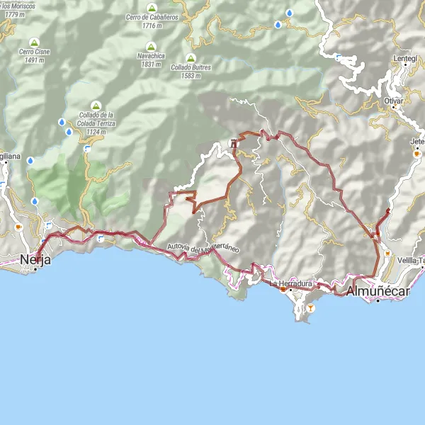 Miniatura della mappa di ispirazione al ciclismo "Giro di Maro" nella regione di Andalucía, Spain. Generata da Tarmacs.app, pianificatore di rotte ciclistiche