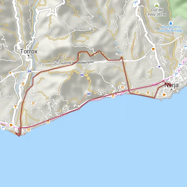 Map miniature of "Coastal Joyride" cycling inspiration in Andalucía, Spain. Generated by Tarmacs.app cycling route planner