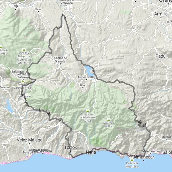 Miniaturní mapa "Velká cyklistická výzva kolem Balcón de Europa" inspirace pro cyklisty v oblasti Andalucía, Spain. Vytvořeno pomocí plánovače tras Tarmacs.app