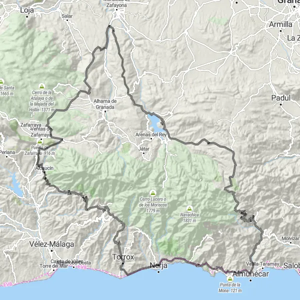 Map miniature of "Andalusian Mountain Challenge" cycling inspiration in Andalucía, Spain. Generated by Tarmacs.app cycling route planner