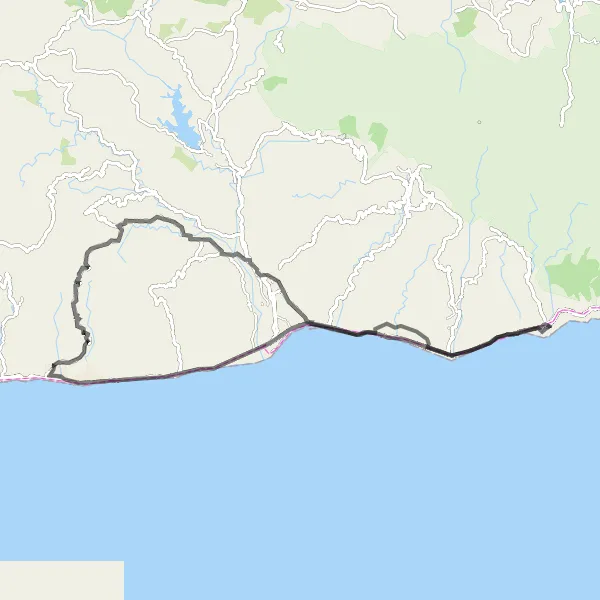 Miniatura della mappa di ispirazione al ciclismo "Road Route dal Balcón de Europa a Nerja" nella regione di Andalucía, Spain. Generata da Tarmacs.app, pianificatore di rotte ciclistiche