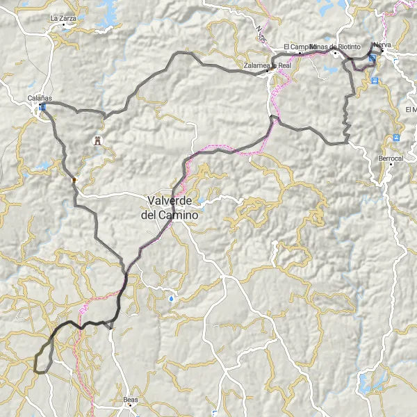 Miniatura mapy "Trasy Road Nerva - Distans 128 km" - trasy rowerowej w Andalucía, Spain. Wygenerowane przez planer tras rowerowych Tarmacs.app