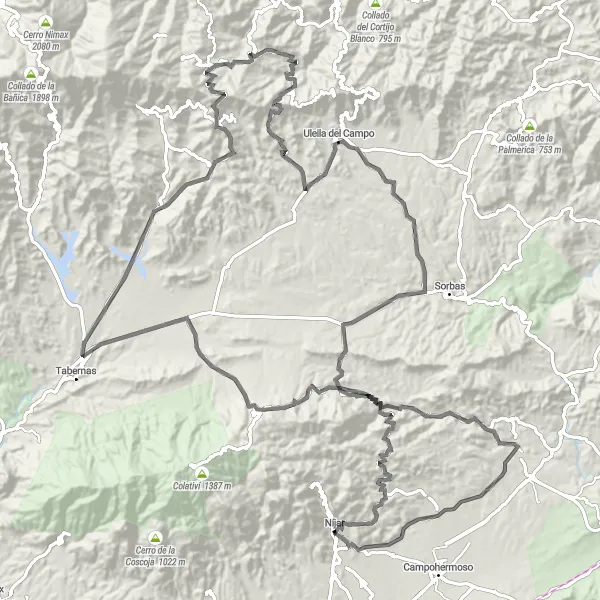 Map miniature of "La Rambla Honda to Collado del Almendro" cycling inspiration in Andalucía, Spain. Generated by Tarmacs.app cycling route planner