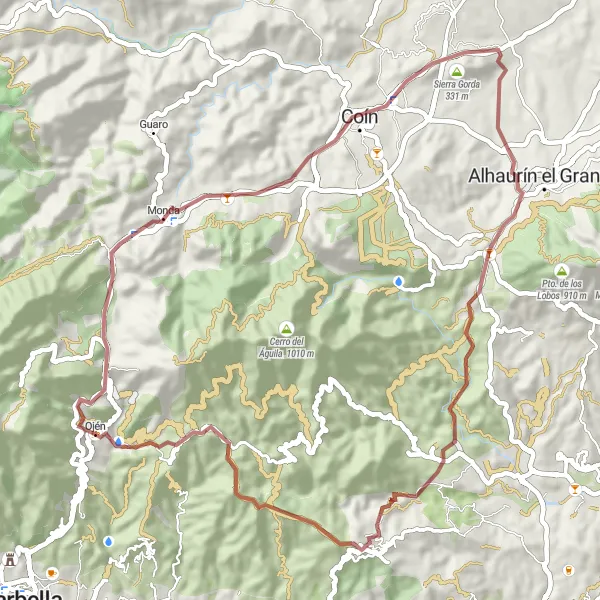 Miniatuurkaart van de fietsinspiratie "Gravelroute naar Ojén: Coín en ooievaars" in Andalucía, Spain. Gemaakt door de Tarmacs.app fietsrouteplanner