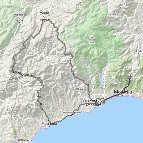 Miniaturní mapa "Výzva na silnici kolem Ojénu" inspirace pro cyklisty v oblasti Andalucía, Spain. Vytvořeno pomocí plánovače tras Tarmacs.app