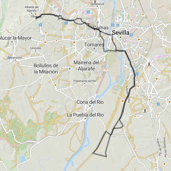 Miniatuurkaart van de fietsinspiratie "Historische route naar Valencina de la Concepción" in Andalucía, Spain. Gemaakt door de Tarmacs.app fietsrouteplanner