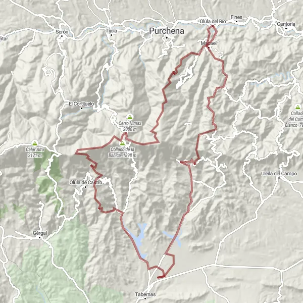 Miniatura della mappa di ispirazione al ciclismo "Giro in bicicletta attraverso la provincia di Almería" nella regione di Andalucía, Spain. Generata da Tarmacs.app, pianificatore di rotte ciclistiche