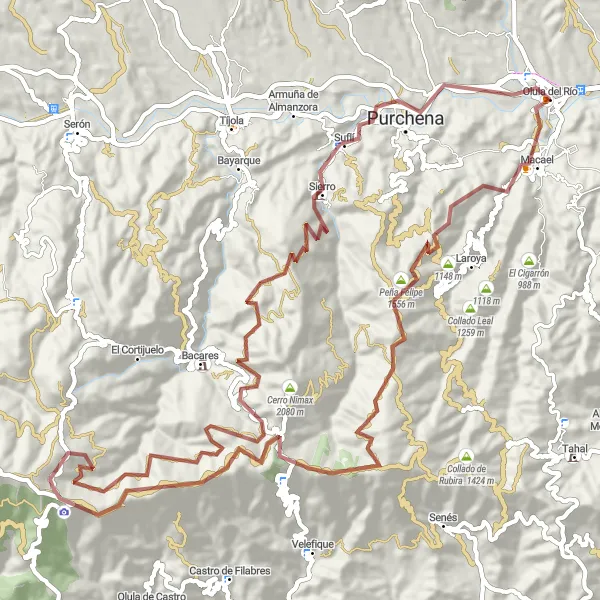 Miniaturní mapa "Horská cyklistická trasa okolo Oluly del Río" inspirace pro cyklisty v oblasti Andalucía, Spain. Vytvořeno pomocí plánovače tras Tarmacs.app