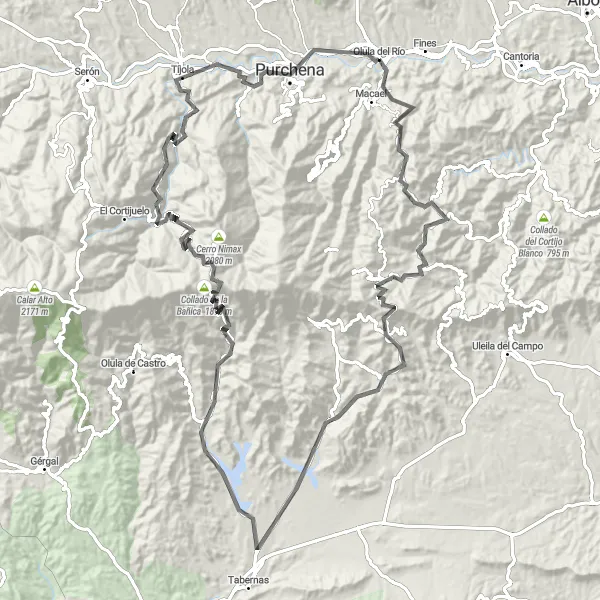 Miniatura della mappa di ispirazione al ciclismo "Gran Tour delle Montagne di Almería" nella regione di Andalucía, Spain. Generata da Tarmacs.app, pianificatore di rotte ciclistiche