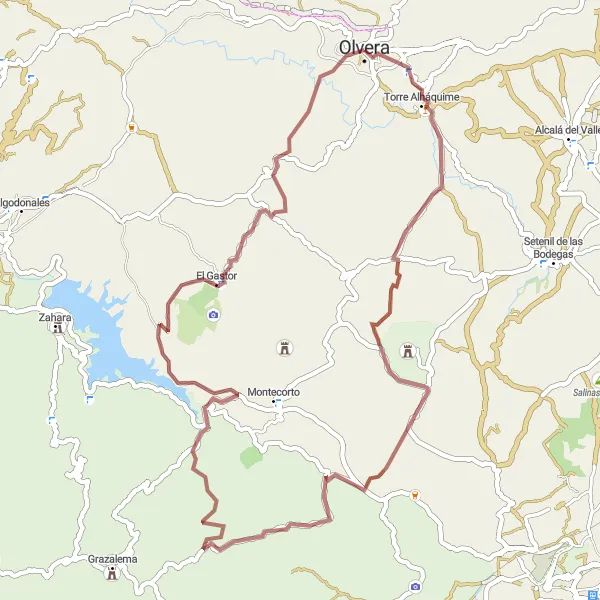 Miniature de la carte de l'inspiration cycliste "Boucle de Vélo des Points Forts d'Olvera" dans la Andalucía, Spain. Générée par le planificateur d'itinéraire cycliste Tarmacs.app