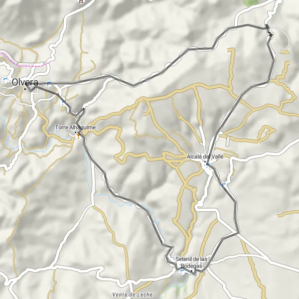 Miniatura della mappa di ispirazione al ciclismo "Avventura tra castelli" nella regione di Andalucía, Spain. Generata da Tarmacs.app, pianificatore di rotte ciclistiche