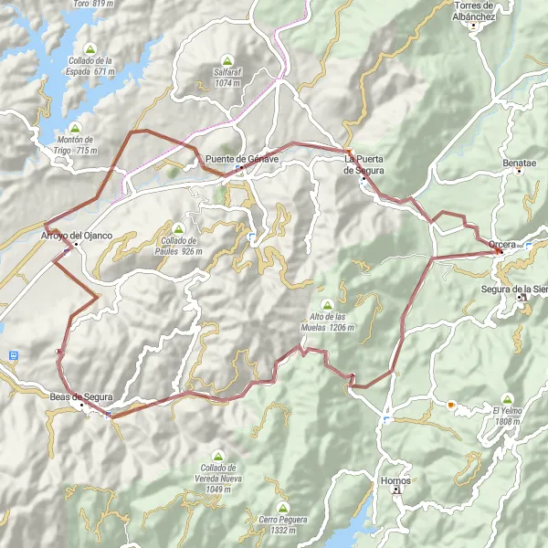 Miniatua del mapa de inspiración ciclista "Ruta en bicicleta de montaña cerca de Orcera" en Andalucía, Spain. Generado por Tarmacs.app planificador de rutas ciclistas