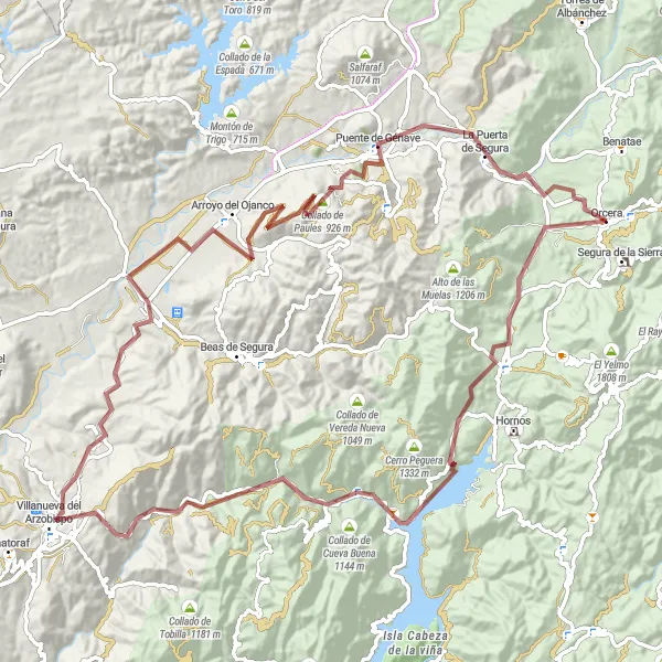 Miniature de la carte de l'inspiration cycliste "Les Vallées Sauvages" dans la Andalucía, Spain. Générée par le planificateur d'itinéraire cycliste Tarmacs.app
