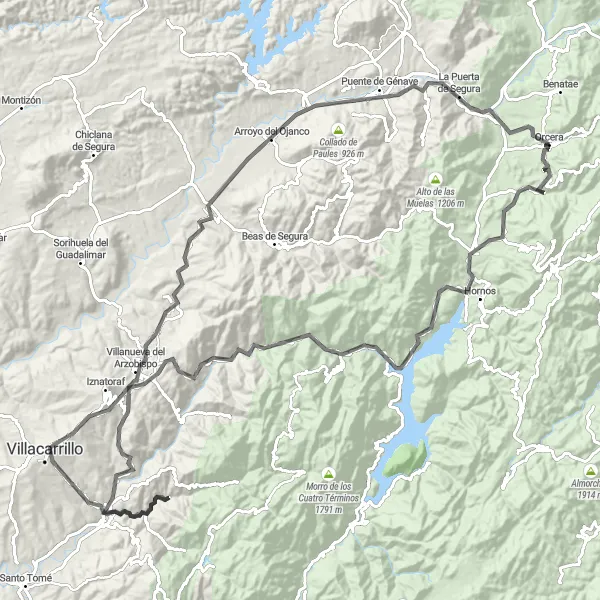 Karten-Miniaturansicht der Radinspiration "Die Ruta de los Pueblos Blancos und der Naturparks" in Andalucía, Spain. Erstellt vom Tarmacs.app-Routenplaner für Radtouren