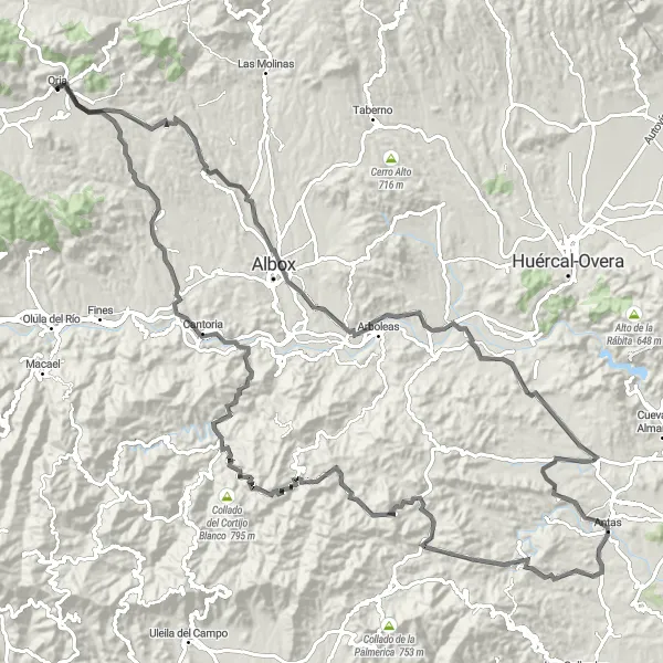 Miniaturní mapa "Náročná cesta s 2346 m převýšením a 134 km" inspirace pro cyklisty v oblasti Andalucía, Spain. Vytvořeno pomocí plánovače tras Tarmacs.app