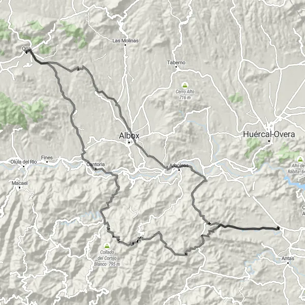 Miniaturní mapa "Cyklotrasa Zurgena - Oria - Albanchez" inspirace pro cyklisty v oblasti Andalucía, Spain. Vytvořeno pomocí plánovače tras Tarmacs.app