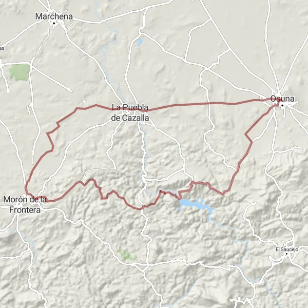 Miniatua del mapa de inspiración ciclista "Ruta de La Puebla de Cazalla y Arco de la Pastora" en Andalucía, Spain. Generado por Tarmacs.app planificador de rutas ciclistas