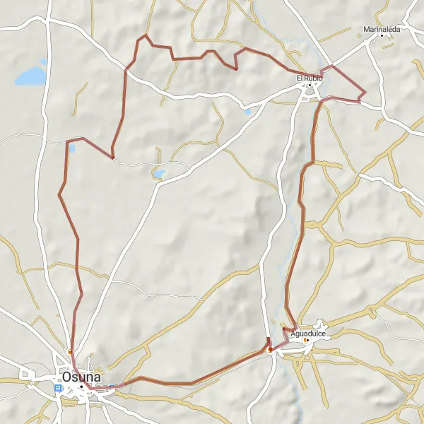 Miniatura della mappa di ispirazione al ciclismo "Giro panoramico in Gravel di 57 km da Osuna" nella regione di Andalucía, Spain. Generata da Tarmacs.app, pianificatore di rotte ciclistiche