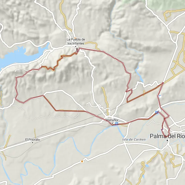 Miniaturní mapa "Gravel Bike Tour de Palma del Río" inspirace pro cyklisty v oblasti Andalucía, Spain. Vytvořeno pomocí plánovače tras Tarmacs.app