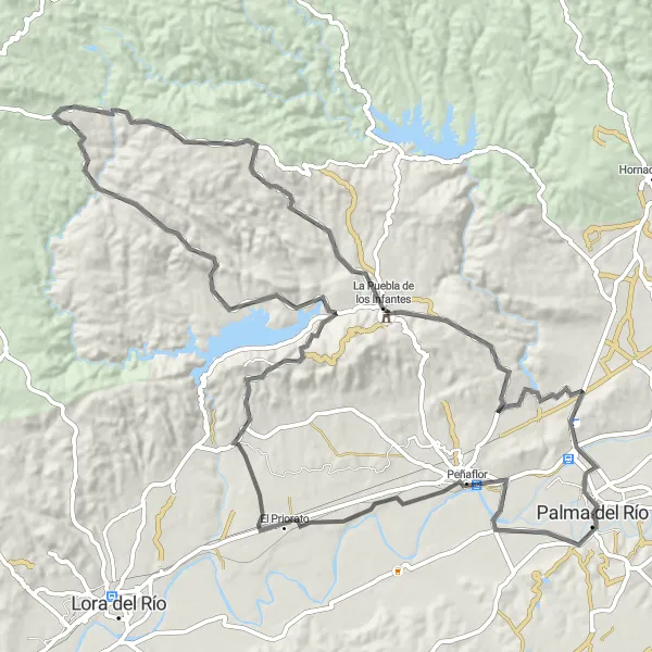 Miniatura della mappa di ispirazione al ciclismo "Rotta della Puebla Road" nella regione di Andalucía, Spain. Generata da Tarmacs.app, pianificatore di rotte ciclistiche