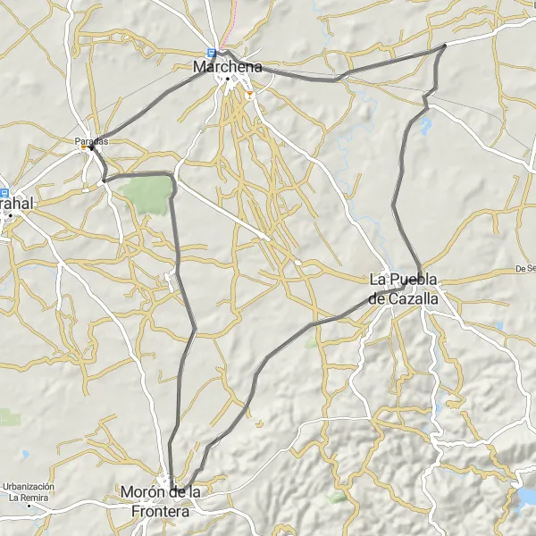 Map miniature of "Paradas Road Adventure" cycling inspiration in Andalucía, Spain. Generated by Tarmacs.app cycling route planner