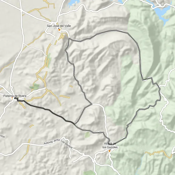 Miniatura mapy "Trasa rowerowa szosowa wokół Paterna de Rivera" - trasy rowerowej w Andalucía, Spain. Wygenerowane przez planer tras rowerowych Tarmacs.app