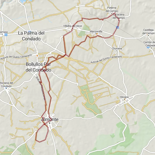 Miniatura mapy "Trasa rowerowa szlakiem Villalba del Alcor (Andaluzja, Hiszpania)" - trasy rowerowej w Andalucía, Spain. Wygenerowane przez planer tras rowerowych Tarmacs.app