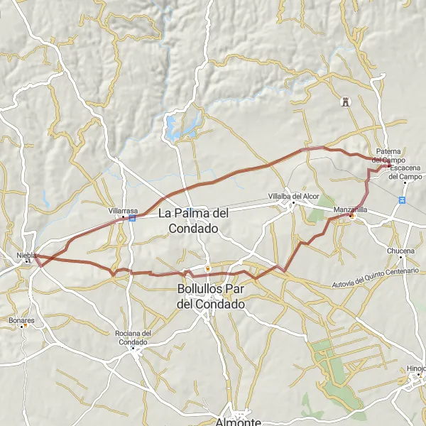 Karten-Miniaturansicht der Radinspiration "Abenteuerliche Schotterroute durch  meine andalusischen Dörfer" in Andalucía, Spain. Erstellt vom Tarmacs.app-Routenplaner für Radtouren