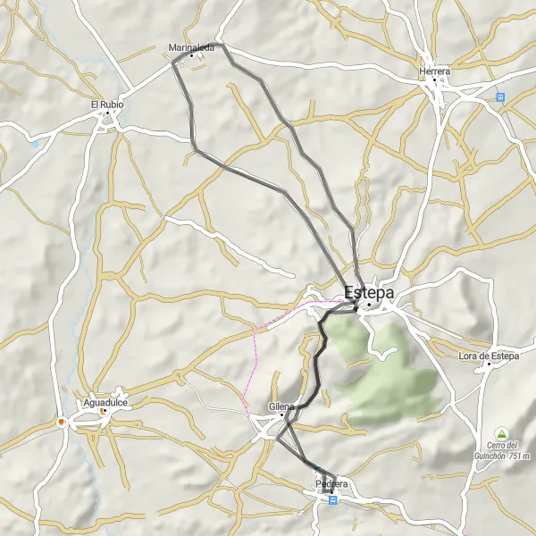 Miniaturní mapa "Okruh kolem Pedrery a okolí" inspirace pro cyklisty v oblasti Andalucía, Spain. Vytvořeno pomocí plánovače tras Tarmacs.app