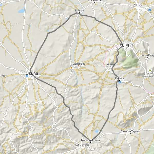 Map miniature of "Journey through Osuna" cycling inspiration in Andalucía, Spain. Generated by Tarmacs.app cycling route planner