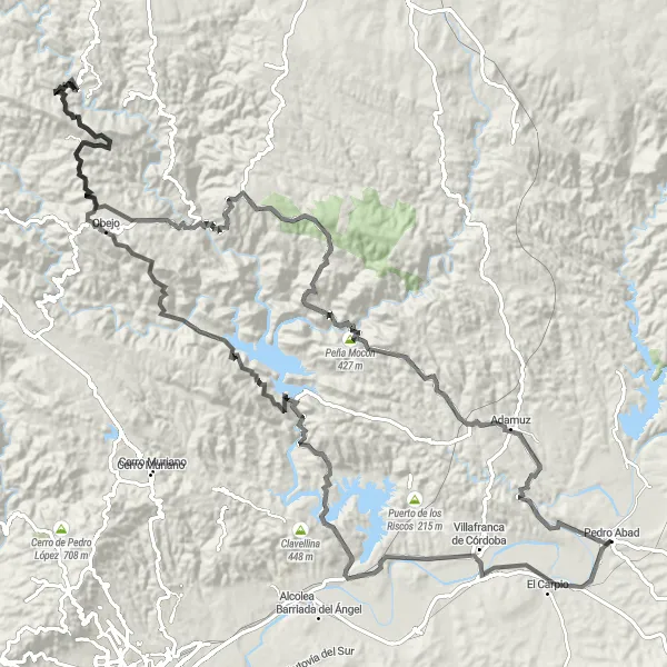 Miniatua del mapa de inspiración ciclista "Ruta de las Montañas de Córdoba" en Andalucía, Spain. Generado por Tarmacs.app planificador de rutas ciclistas