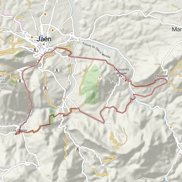Miniatua del mapa de inspiración ciclista "Ruta de Aventura en Grava" en Andalucía, Spain. Generado por Tarmacs.app planificador de rutas ciclistas