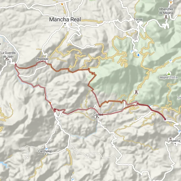 Miniatua del mapa de inspiración ciclista "Ruta de Grava a Pegalajar" en Andalucía, Spain. Generado por Tarmacs.app planificador de rutas ciclistas