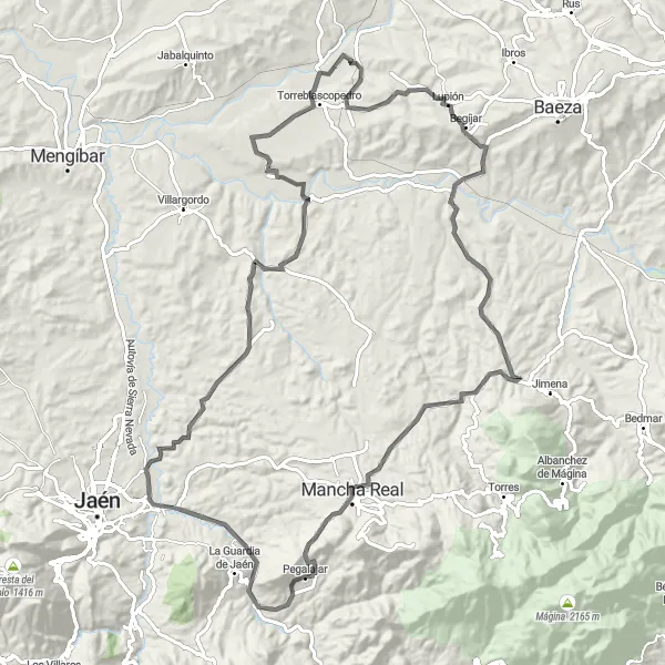 Miniature de la carte de l'inspiration cycliste "Les collines pittoresques de Jaén" dans la Andalucía, Spain. Générée par le planificateur d'itinéraire cycliste Tarmacs.app