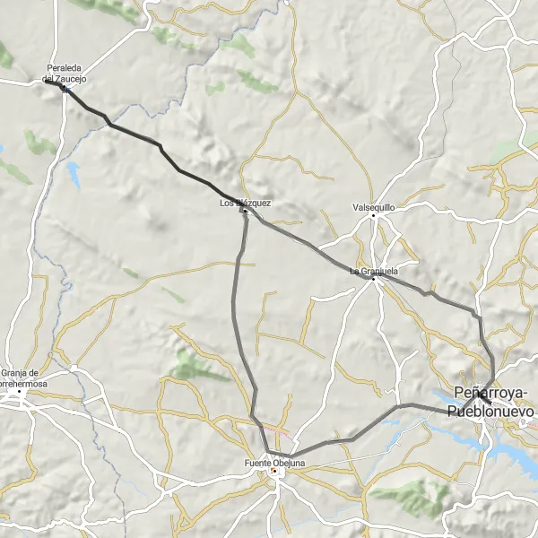 Miniatuurkaart van de fietsinspiratie "Verken de schoonheid van Los Blázquez en Peraleda del Zaucejo" in Andalucía, Spain. Gemaakt door de Tarmacs.app fietsrouteplanner